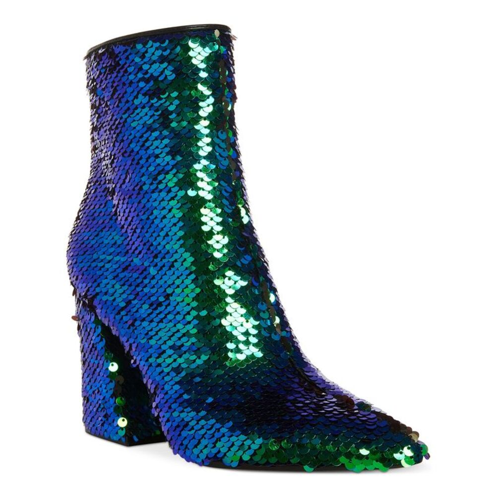MADDEN GIRL Womens Green Sequined Cody Pointed Toe Block Heel Booties 5.5 M